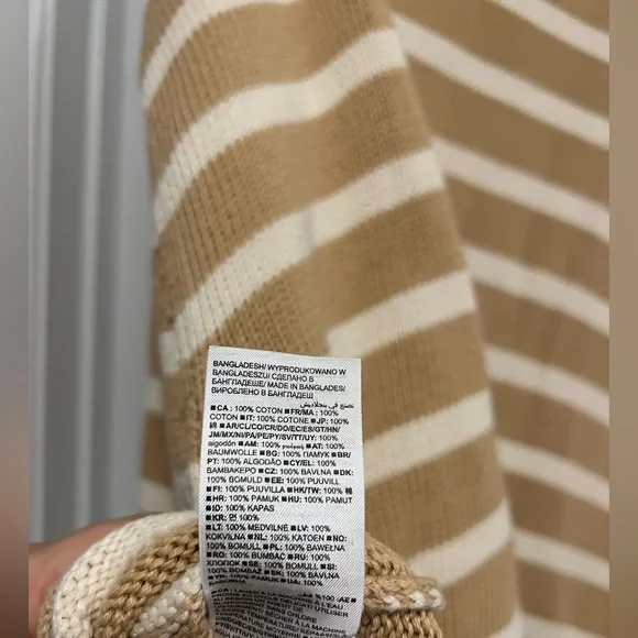 GAP 24/7 Split Hem Turtleneck Sweater 2X Camel Stripe Tan Cream Oversized Chunky - Picture 4 of 8